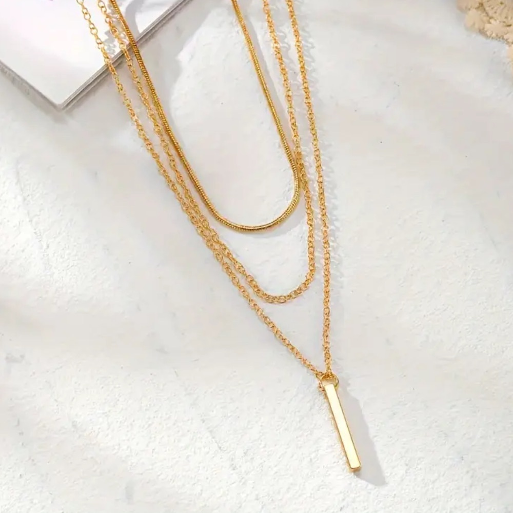 Vintage Multilayer Geometric Strip Necklace in Stainless Steel 18k Gold plated